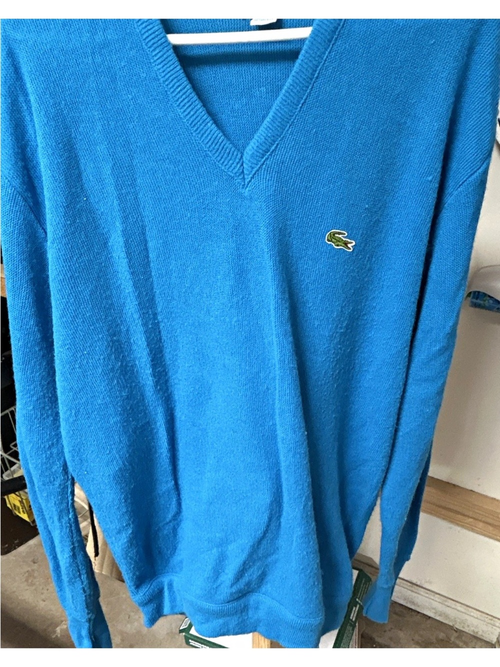 Izod Men’s V-Neck Sweater in Bright Blue with Green Logo